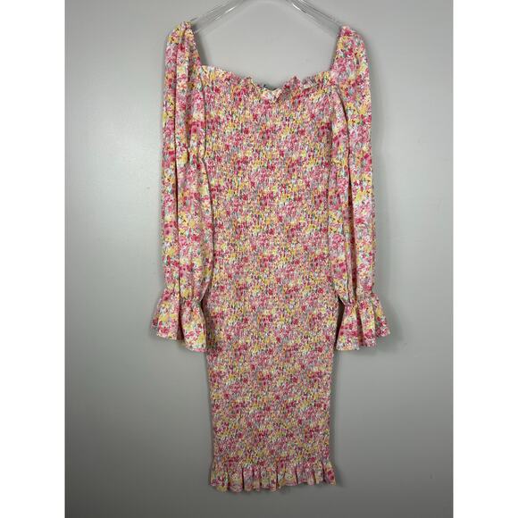 SNDYS Revolve Courtney Floral Smocked Midi Dress Pink 6 Wedding Guest Coquette - Picture 8 of 8